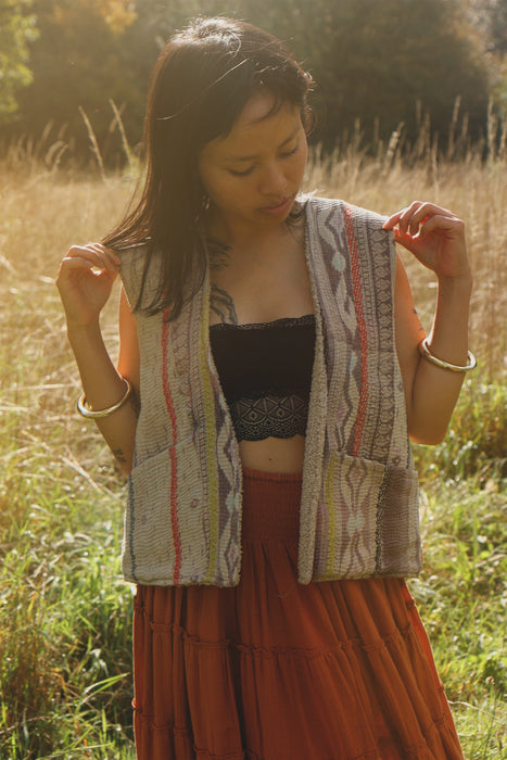 Embroidered Kantha Teddy Gilet S/M