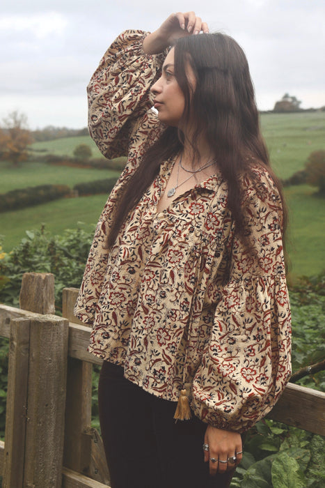 The Isha Blouse - Cream/Rouge/Noir