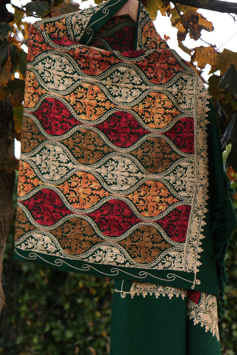 Embroidered Shawl - Green