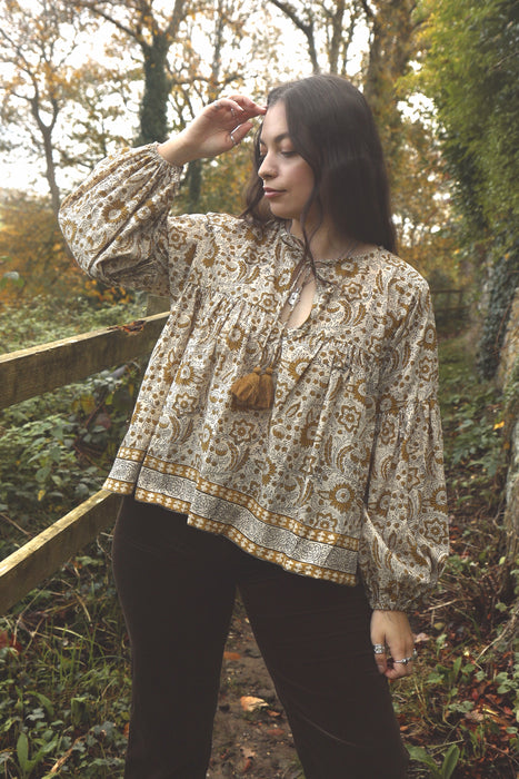 The Isha Blouse - Cream/Ochre