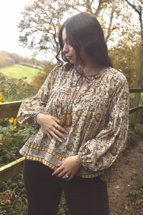 The Isha Blouse - Cream/Ochre