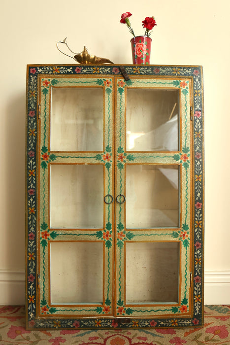 Indian Hand Painted Glass Wall Cabinet