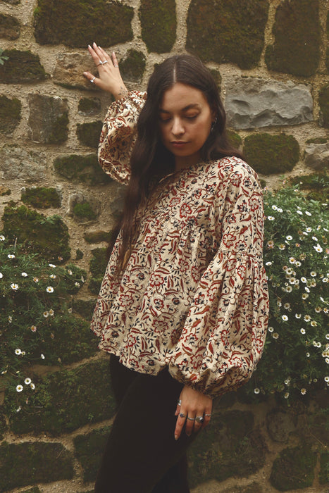 The Isha Blouse - Cream/Rouge/Noir