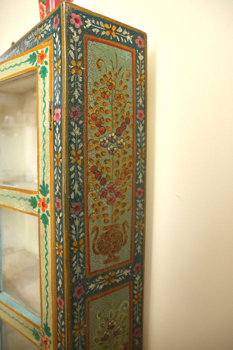 Indian Hand Painted Glass Wall Cabinet