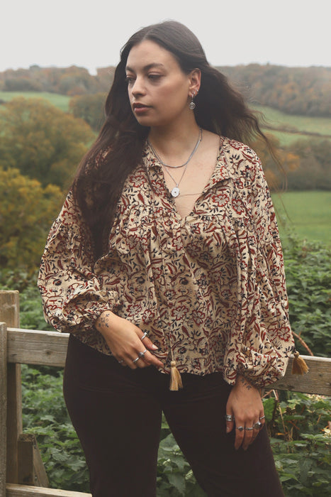 The Isha Blouse - Cream/Rouge/Noir