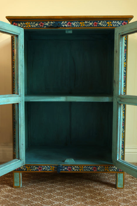 Hand Painted Indian Cabinet with glass doors
