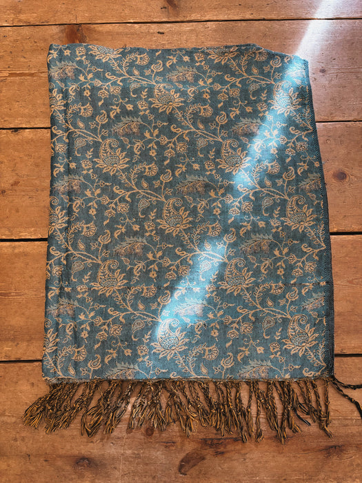 Paisley Blue & Cream Reversible Shawl
