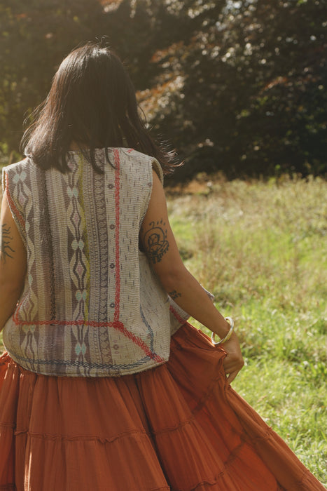 Embroidered Kantha Teddy Gilet S/M