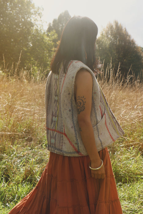 Embroidered Kantha Teddy Gilet S/M