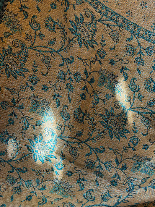Paisley Blue & Cream Reversible Shawl
