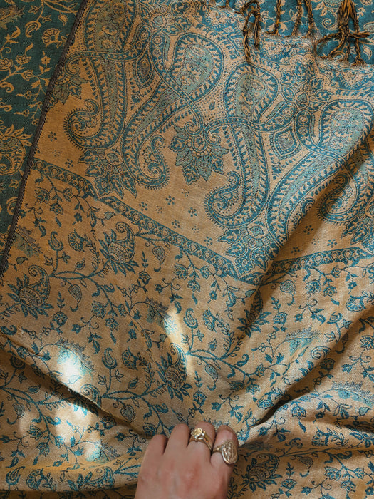 Paisley Blue & Cream Reversible Shawl