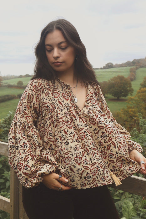 The Isha Blouse - Cream/Rouge/Noir