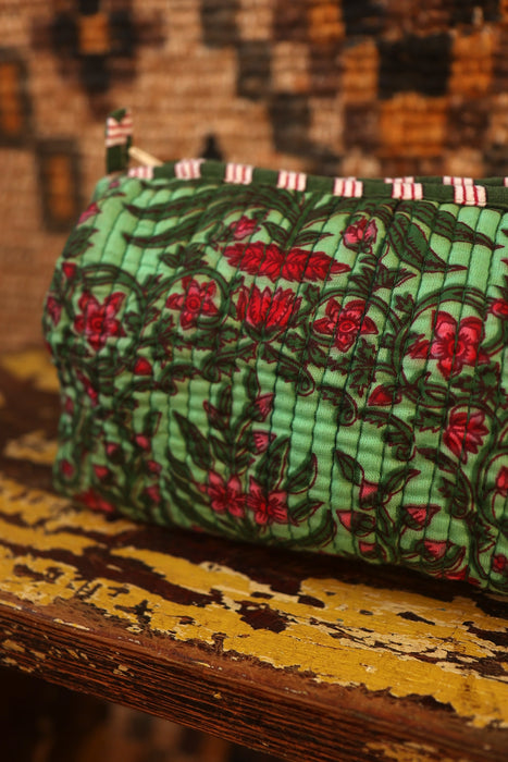 Block Print Washbag - Turquoise Flowers