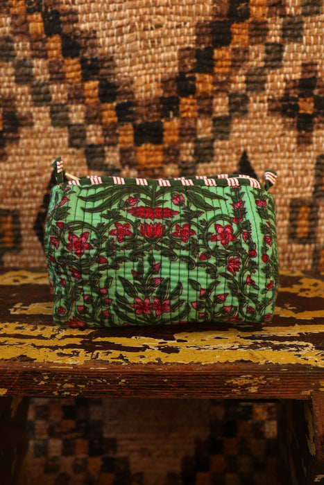 Block Print Washbag - Turquoise Flowers