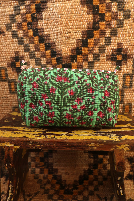 Block Print Washbag - Turquoise Flowers