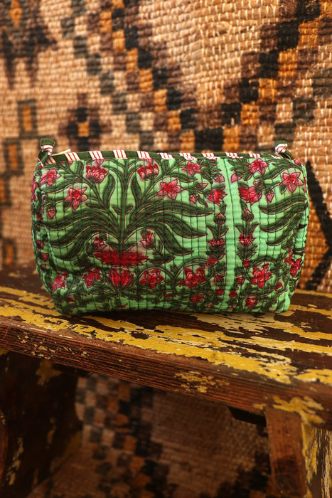 Block Print Washbag - Turquoise Flowers