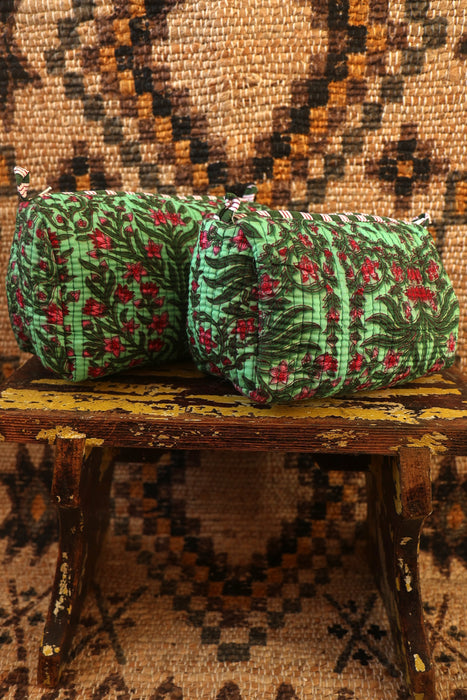 Block Print Washbag - Turquoise Flowers