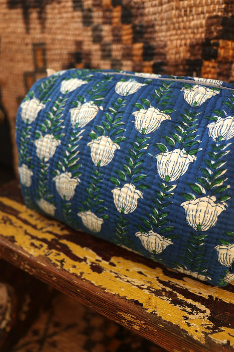 Block Print Washbag - Blue Flowers
