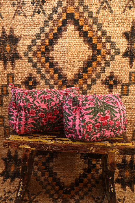 Block Print Washbag - Pink Palm