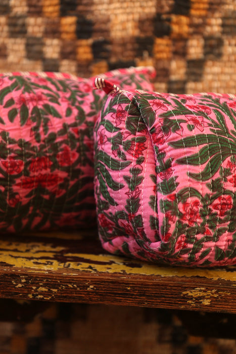 Block Print Washbag - Pink Palm