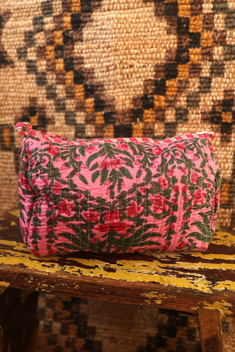 Block Print Washbag - Pink Palm